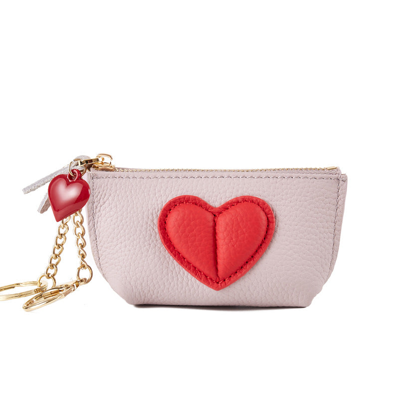 Genuine Leather Heart Keychain Coin Purse Zipper