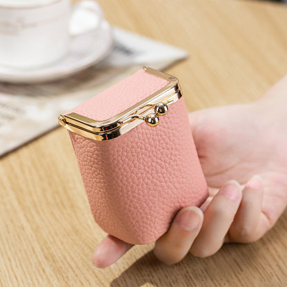Genuine Leather Pebble Grain Frame Lipstick Coin Purse Multiple Colors