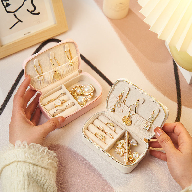 Small Portable Travel Jewelry Box White Pink