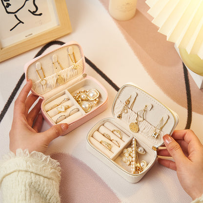 Small Portable Travel Jewelry Box White Pink