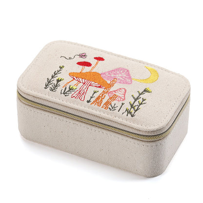 Embroidered Canvas Jewelry Box Portable Multiple Colors