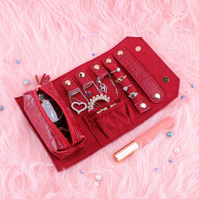 Roll Up Travel Jewelry Organizer Leather Multiple Colors