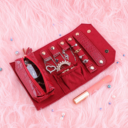 Roll Up Travel Jewelry Organizer Leather Multiple Colors