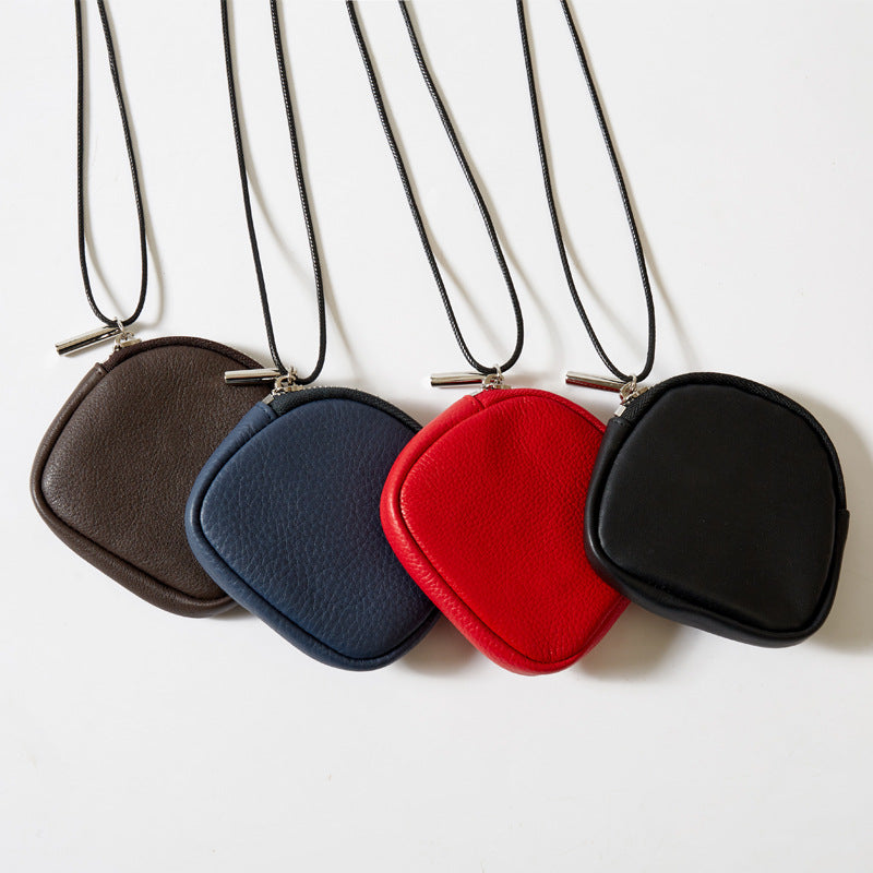 Genuine Leather Zipper Shell Pouch Multi Use Coin Purse
