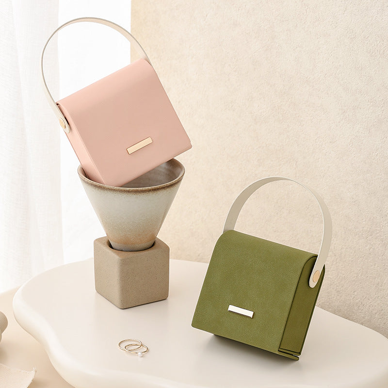 Portable Handheld Color Block Jewelry Box For Travel