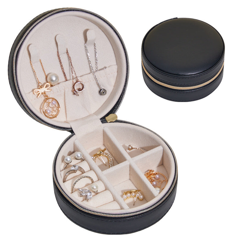 Round Portable PU Leather Jewelry Box