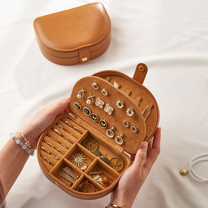 Vintage 2 Layer Leather Jewelry Box Travel Portable