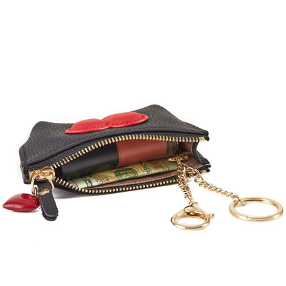 Genuine Leather Heart Keychain Coin Purse Zipper