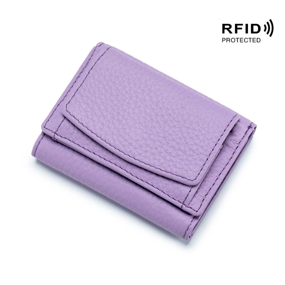 Genuine Leather RFID Mini Wallet Women Coin Purse