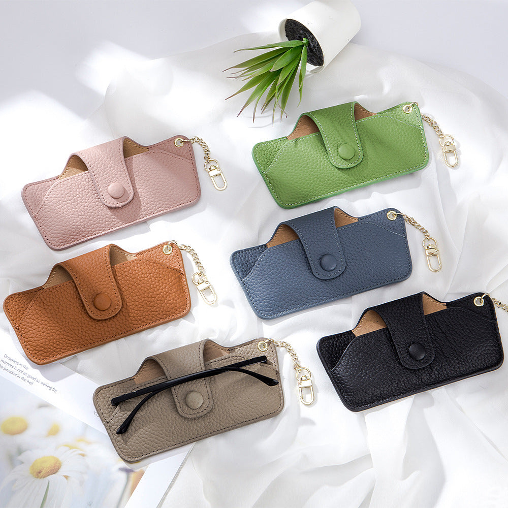 Genuine Leather Vintage Slim Portable Eyeglasses Case Unisex