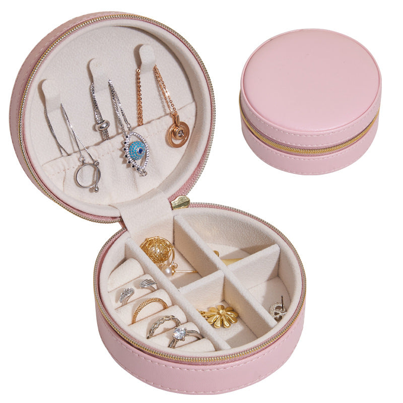 Round Portable PU Leather Jewelry Box
