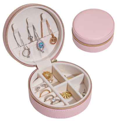 Round Portable PU Leather Jewelry Box