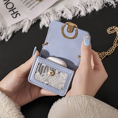 Retro Jacquard Portable Earphone Case Multi Use Blue