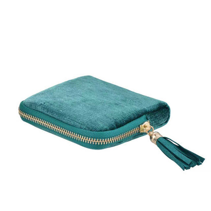 Tassel Zipper Velvet Jewelry Pouch Portable