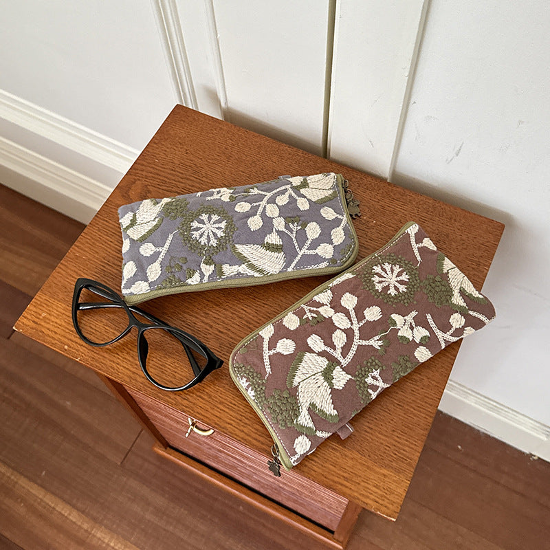 Cotton Linen Cosmetic Makeup Pouch Embroidery