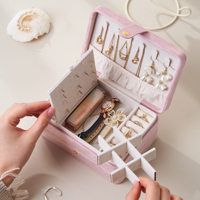 Luxury 3 Layer Velvet Jewelry Organizer Box Portable