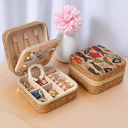 Vintage Travel Jewelry Box with Mirror Portable