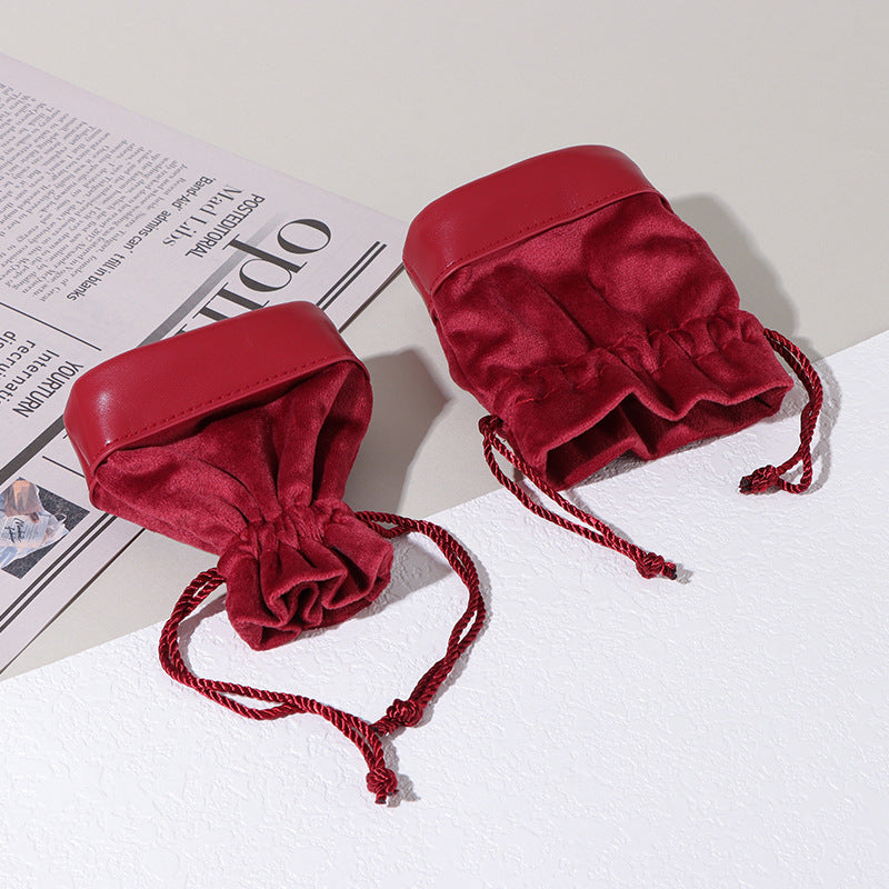 Drawstring Suede Leather Jewelry Pouch Portable