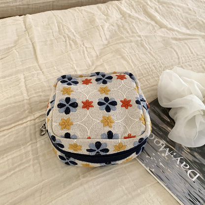 Heavy Embroidery Mini Makeup Pouch Coin Purse Organizer