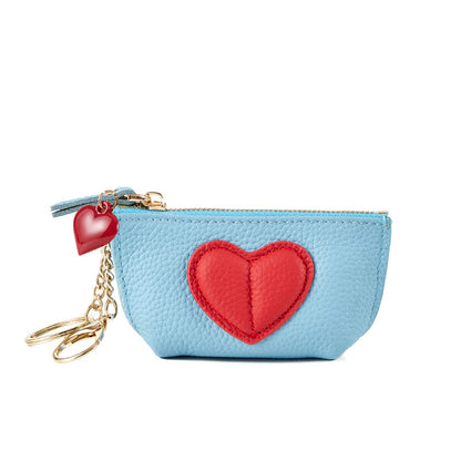 Genuine Leather Heart Keychain Coin Purse Zipper