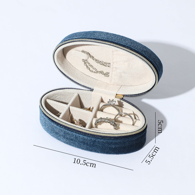 Oval Velvet Jewelry Box Portable Multiple Colors