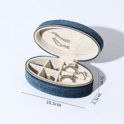 Oval Velvet Jewelry Box Portable Multiple Colors