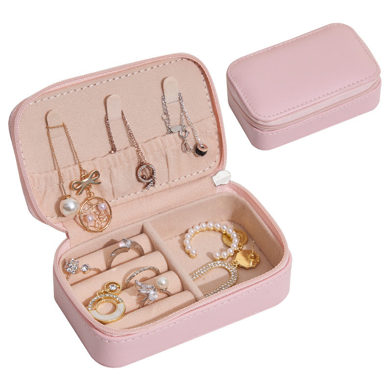 Small Portable Travel Jewelry Box White Pink