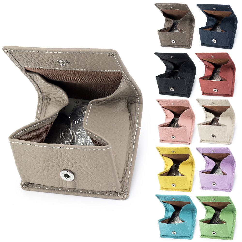 Genuine Leather Mini Wallet with Snap Coin Purse