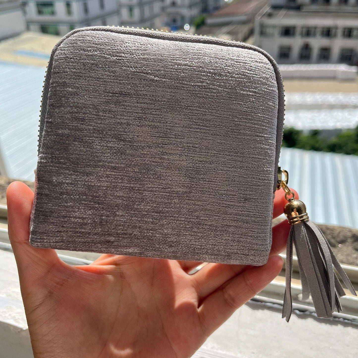 Tassel Zipper Velvet Jewelry Pouch Portable