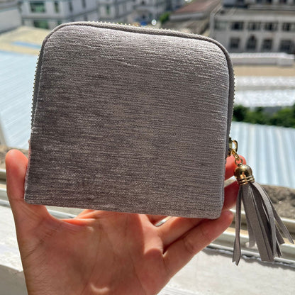 Tassel Zipper Velvet Jewelry Pouch Portable