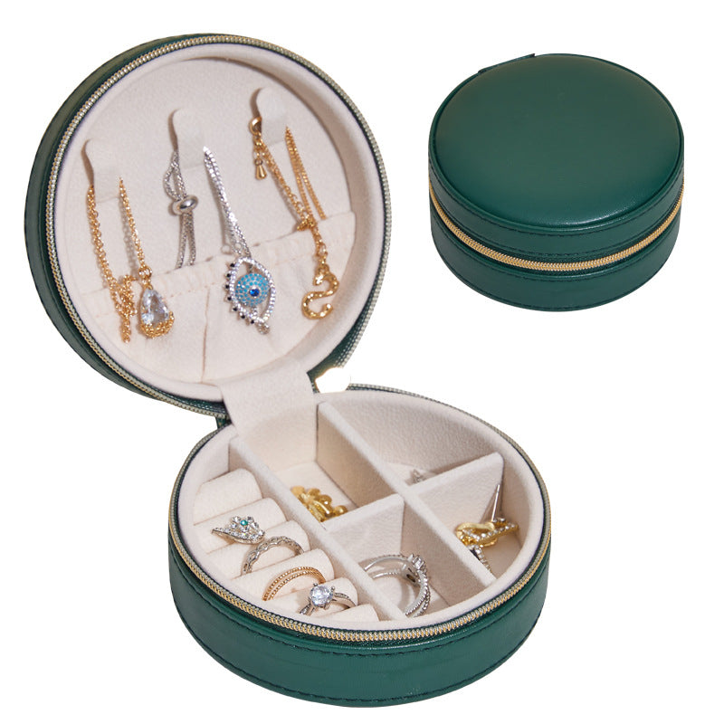 Round Portable PU Leather Jewelry Box
