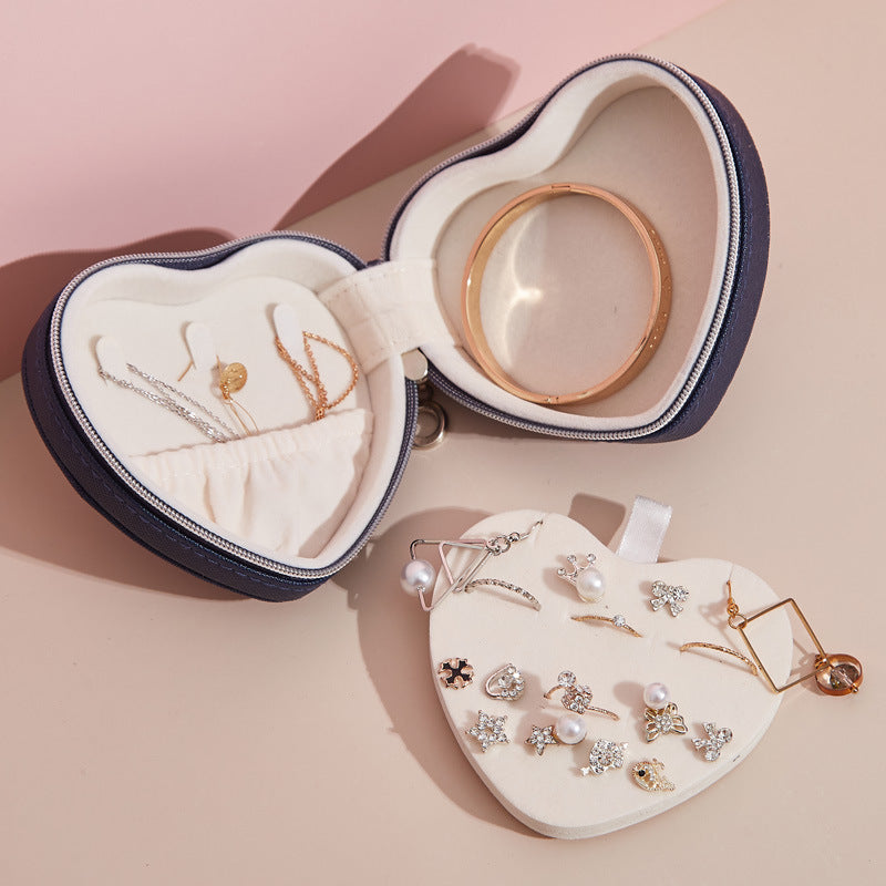 Heart Shaped Portable Travel Jewelry Box PU Leather