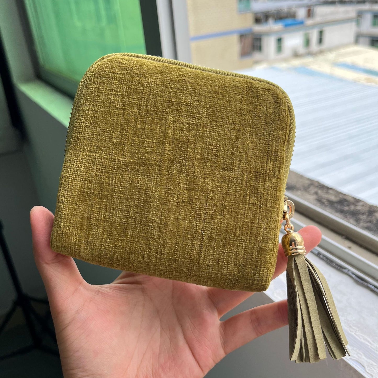 Tassel Zipper Velvet Jewelry Pouch Portable