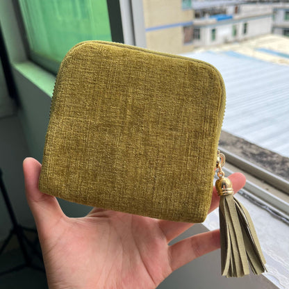 Tassel Zipper Velvet Jewelry Pouch Portable