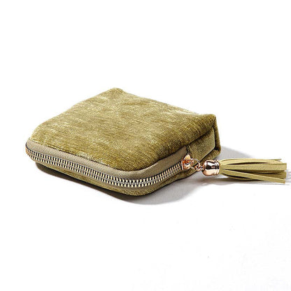 Tassel Zipper Velvet Jewelry Pouch Portable