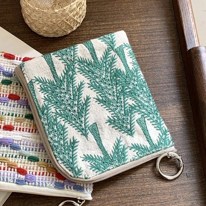 Cotton Linen Embroidered Coin Lipstick Pouch