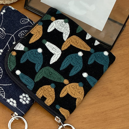 Cotton Linen Embroidered Coin Lipstick Pouch