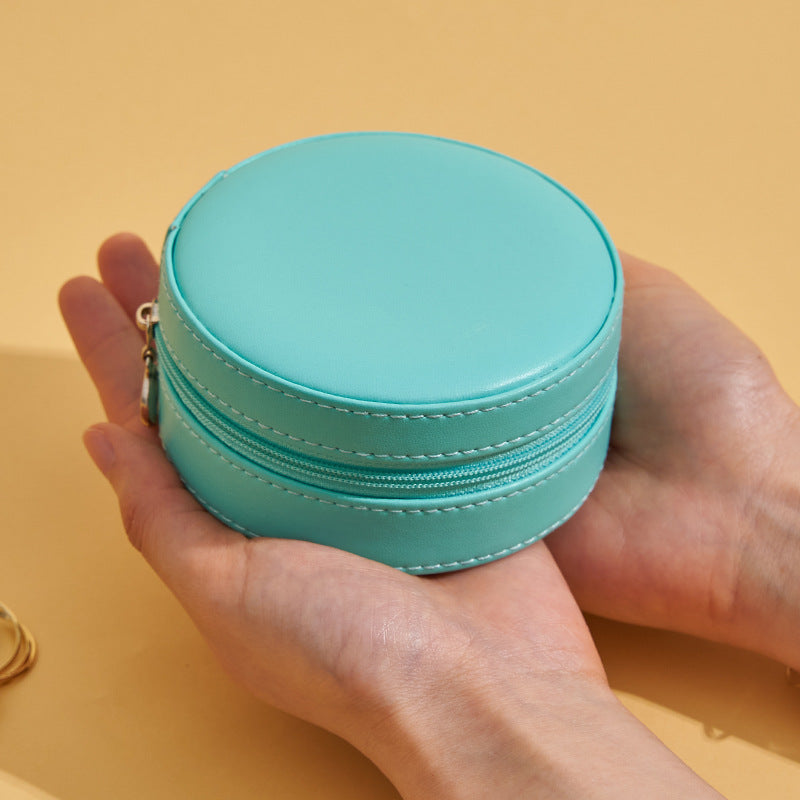 Round Portable PU Leather Jewelry Box