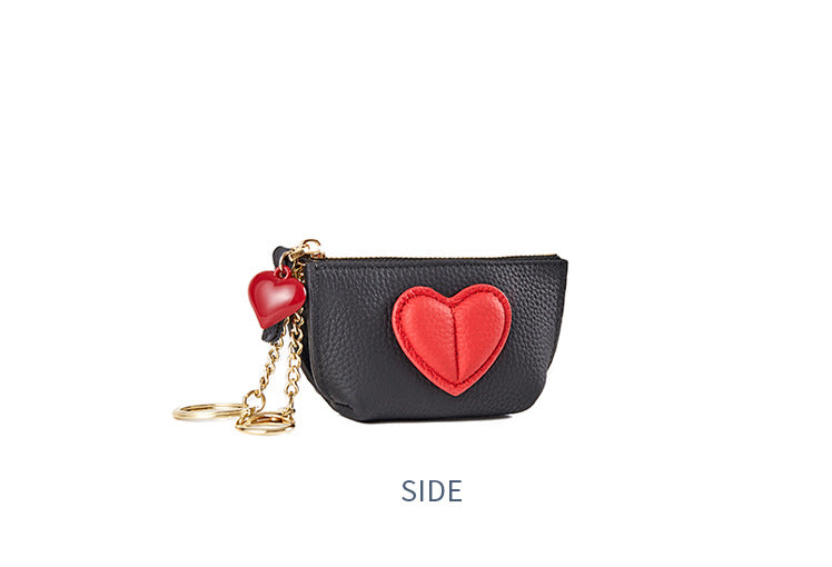 Genuine Leather Heart Keychain Coin Purse Zipper