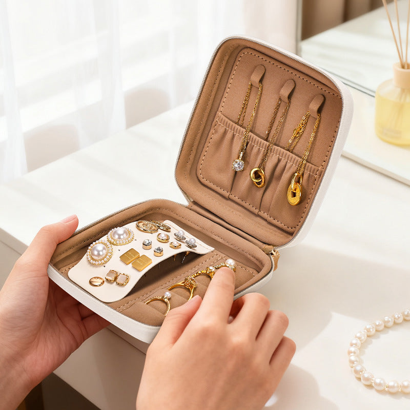 Simple Travel Jewelry Box Beige Green