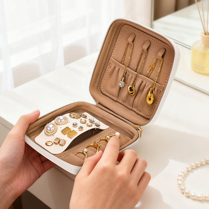 Simple Travel Jewelry Box Beige Green