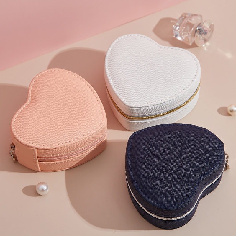 Heart Shaped Portable Travel Jewelry Box PU Leather
