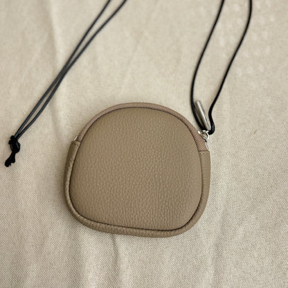 Genuine Leather Zipper Shell Pouch Multi Use Coin Purse