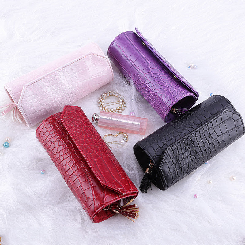 Roll Up Travel Jewelry Organizer Leather Multiple Colors