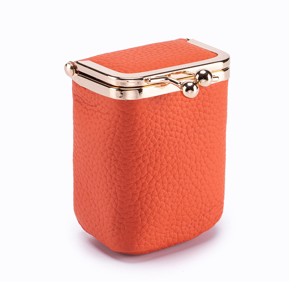 Genuine Leather Pebble Grain Frame Lipstick Coin Purse Multiple Colors