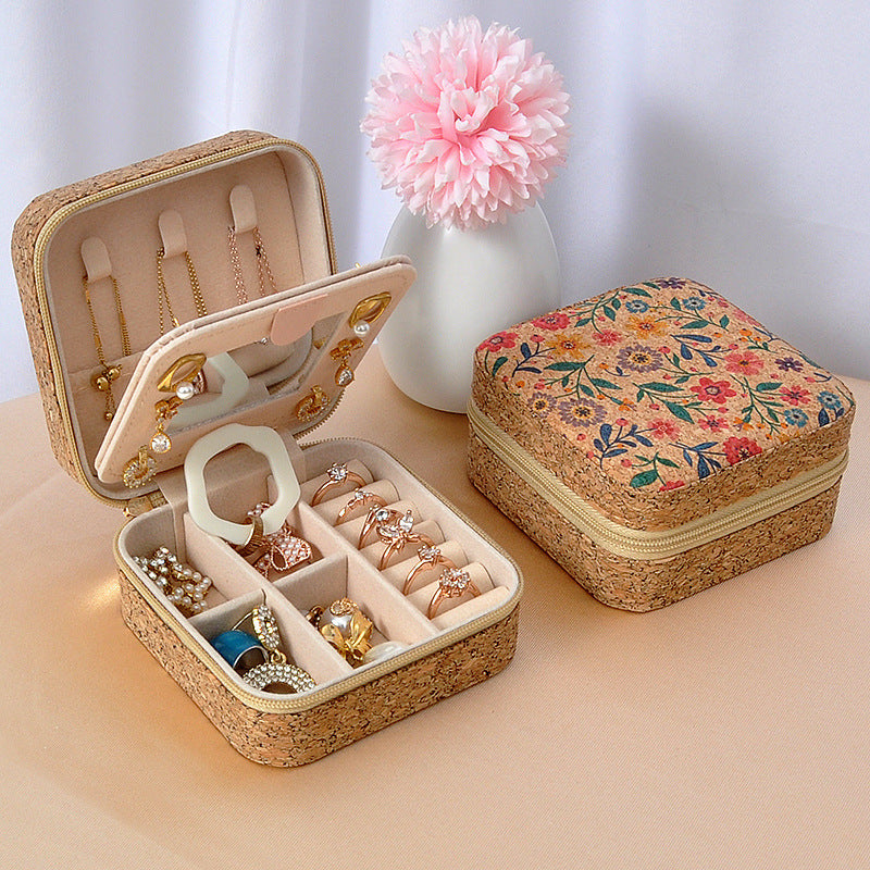 Vintage Travel Jewelry Box with Mirror Portable