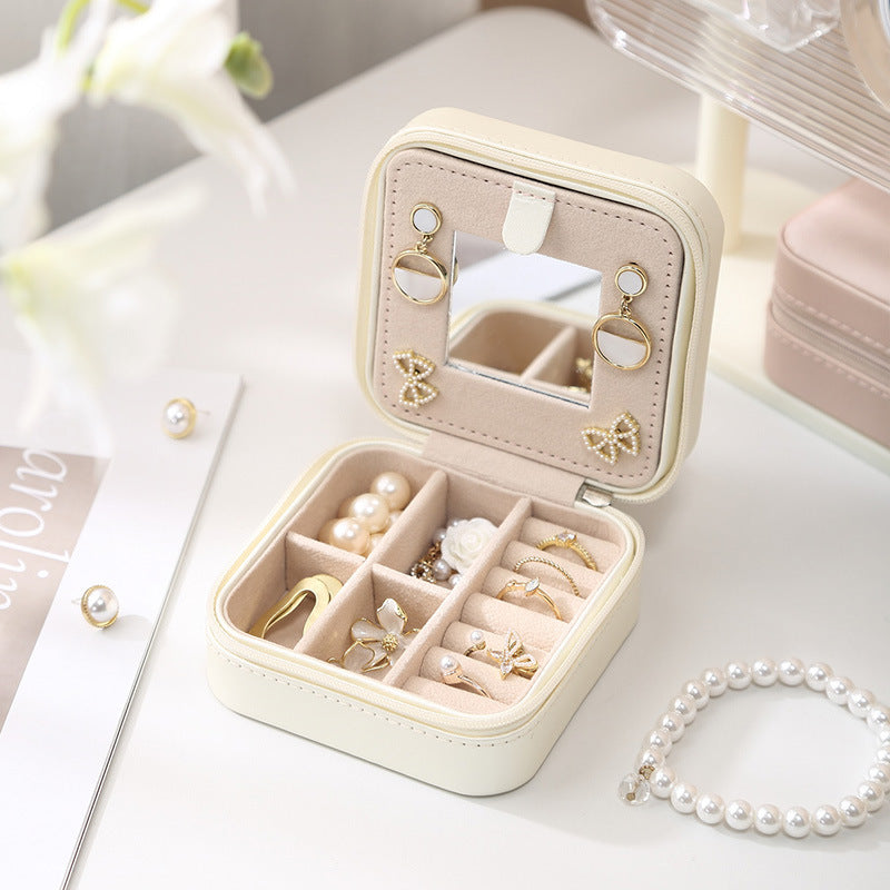 Travel Jewelry Box with Mirror Portable Multiple Colors
