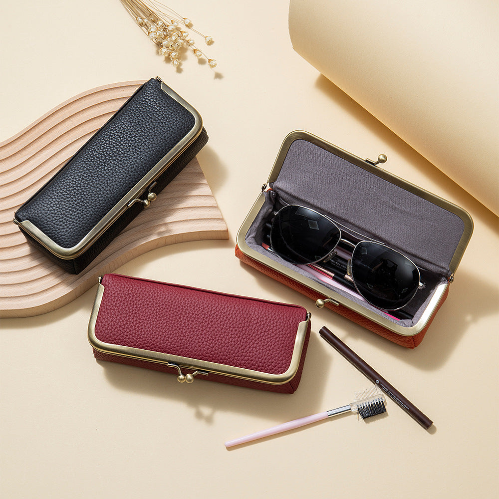 Creative Portable Genuine Leather Eyeglasses Case for Ladies