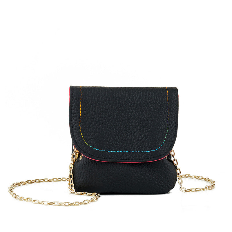 Genuine Leather Chain Coin Purse Snap Multiple Colors