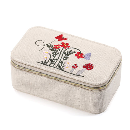 Embroidered Canvas Jewelry Box Portable Multiple Colors